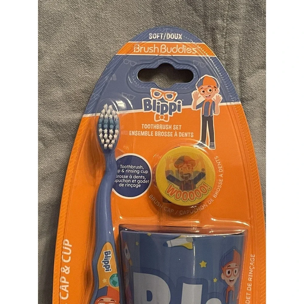 NEW Kid's Blippi Brush‎ Buddies Soft Toothbrush, Cup, Flossers, & Cap Set